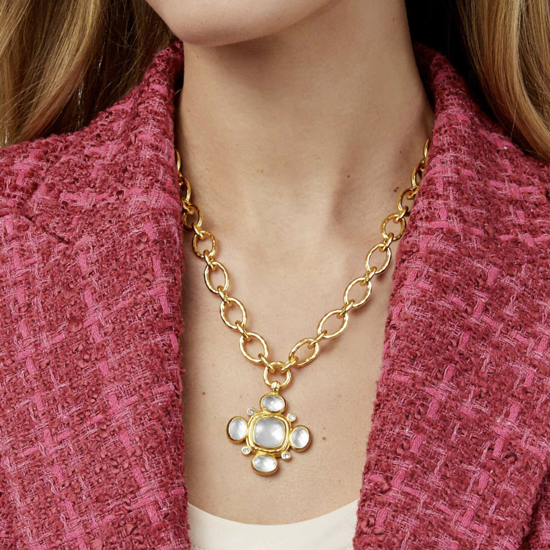 Julie Vos Tudor Statement Necklace, Iridescent Clear Crystal