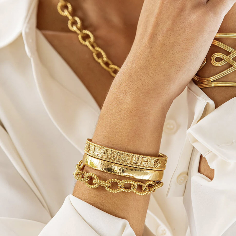 Capucine De Wulf Cleopatra Oval Hinged Bangle, Yellow Gold Plate