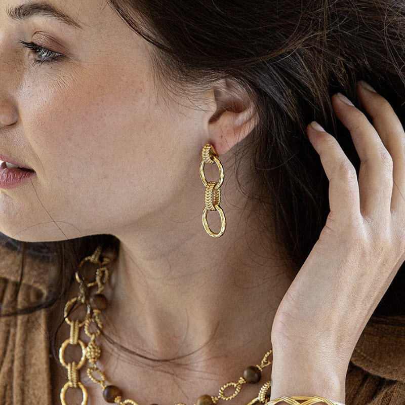 Capucine De Wulf Cleopatra Regal Double Link Earrings, Yellow Gold Plate