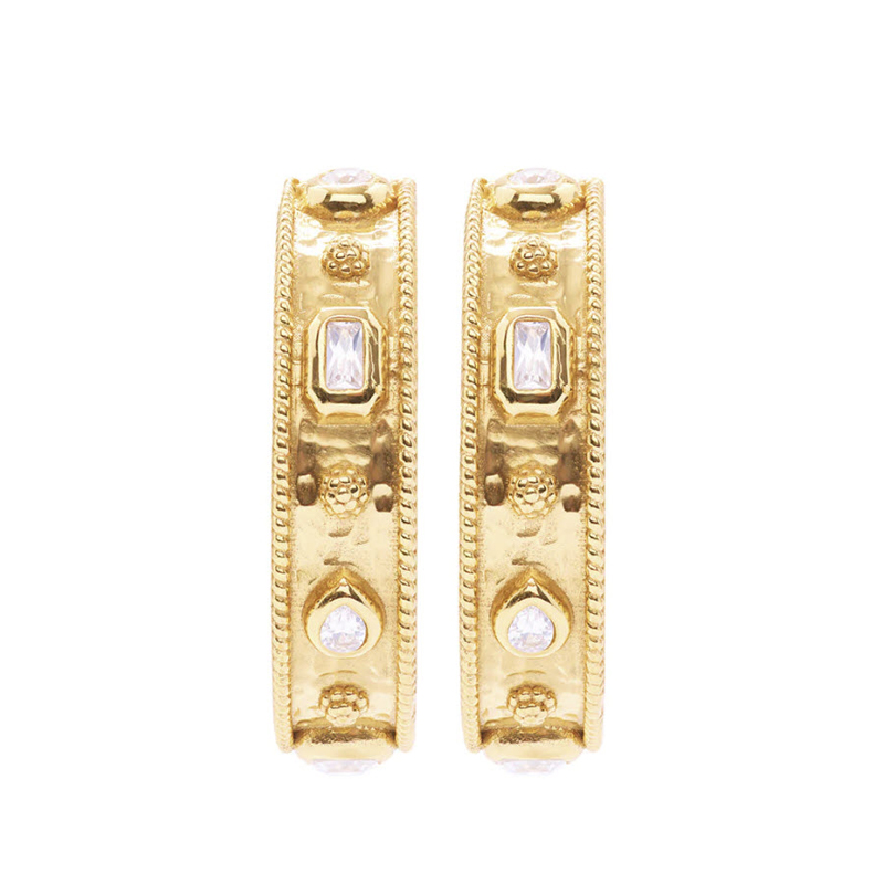 Capucine De Wulf Berry Hammered Hoops, Yellow Gold Plate and Cubic Zirconia