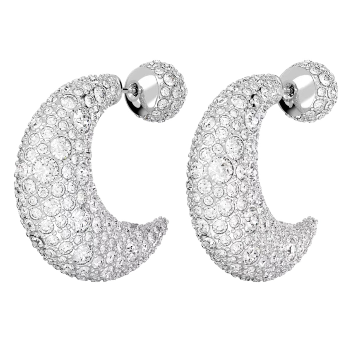 Swarovski Luna Half Moon Drop Earrings, White and Rhodium Plated