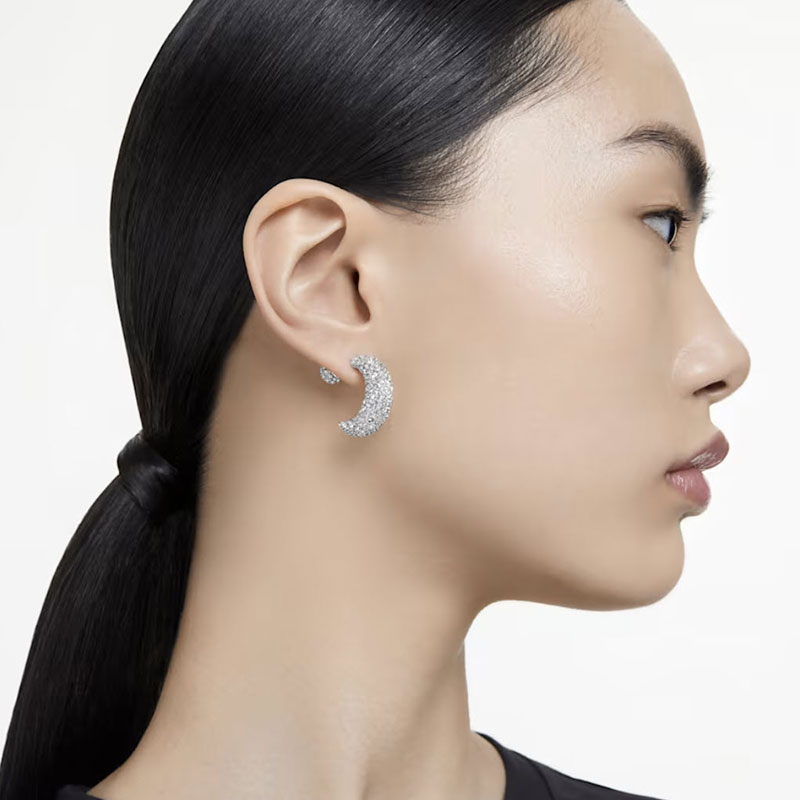 Swarovski Luna Half Moon Drop Earrings, White and Rhodium Plated