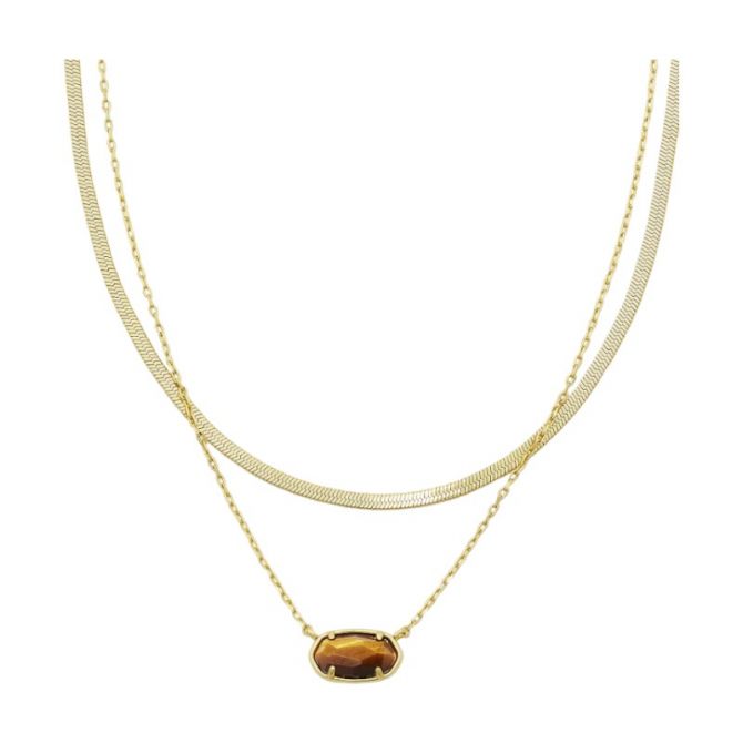 Kendra Scott Grayson Herringbone Gold Plated Multi Strand Necklace in Brown Tiger's Eye