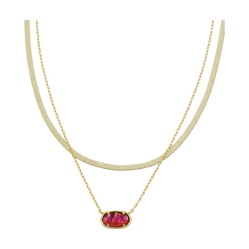 Kendra Scott Grayson Herringbone Gold Plated Multi Strand Necklace in Light Burgundy Tiger's Eye