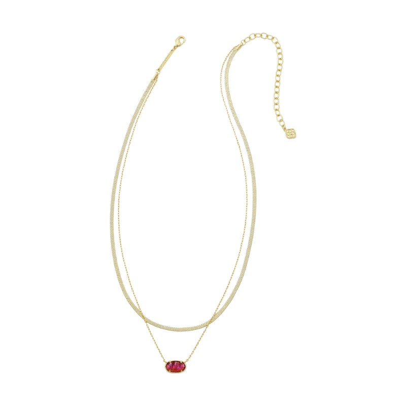 Kendra Scott Grayson Herringbone Gold Plated Multi Strand Necklace in Light Burgundy Tiger's Eye