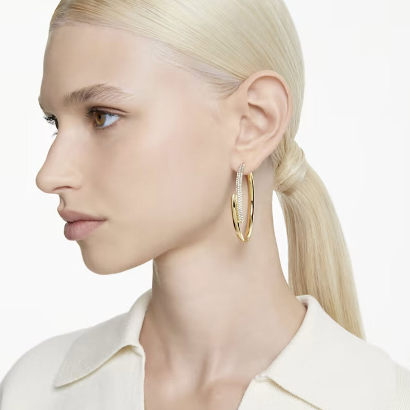 Swarovski Dextera Hoop Earrings, White and Gold Tone Plated