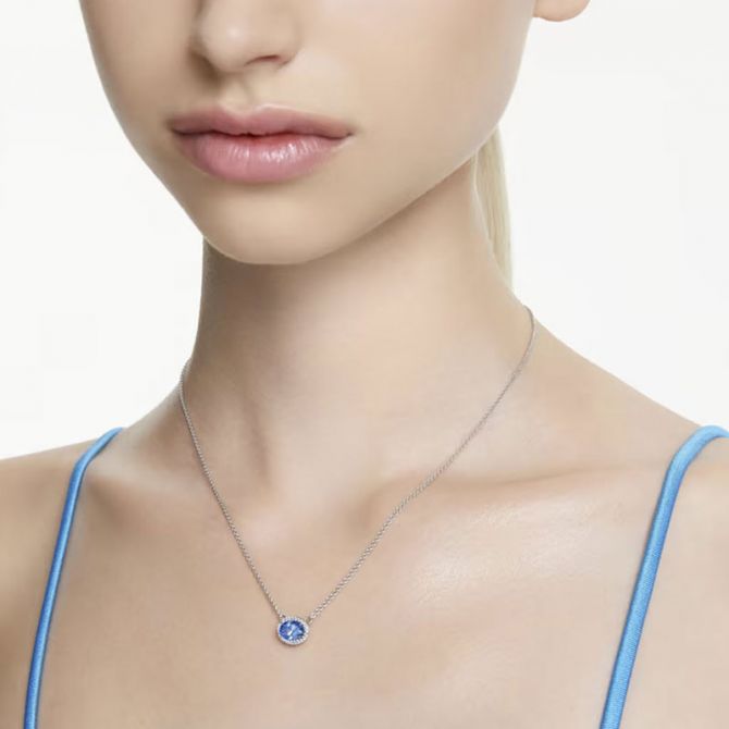 Swarovski Constella Oval Cut Necklace, Blue and Rhodium Plated