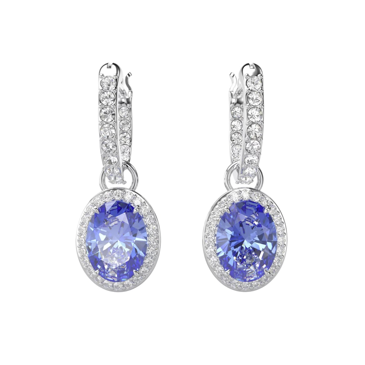 Swarovski Constella Oval Cut Drop Earrings, Blue and Rhodium Plated