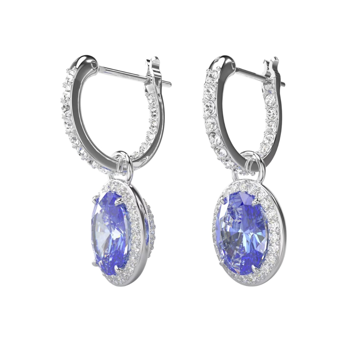 Swarovski Constella Oval Cut Drop Earrings, Blue and Rhodium Plated