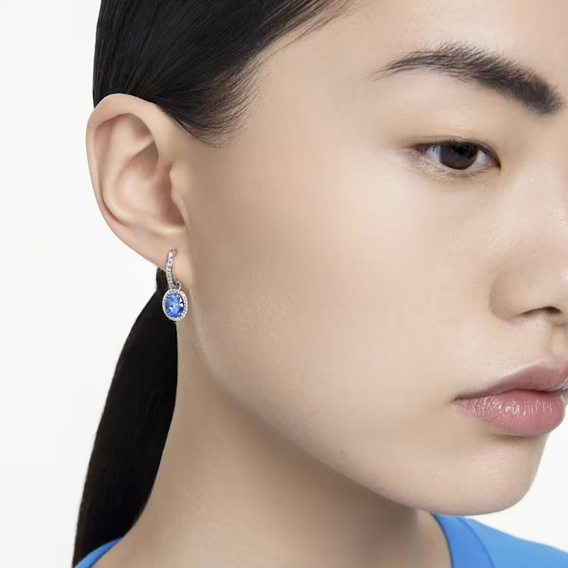 Swarovski Constella Oval Cut Drop Earrings, Blue and Rhodium Plated
