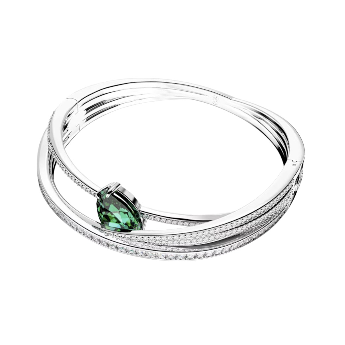 Swarovski Hyperbola Carbon Neutral Zirconia Green and Rhodium Plated Bangle, Large
