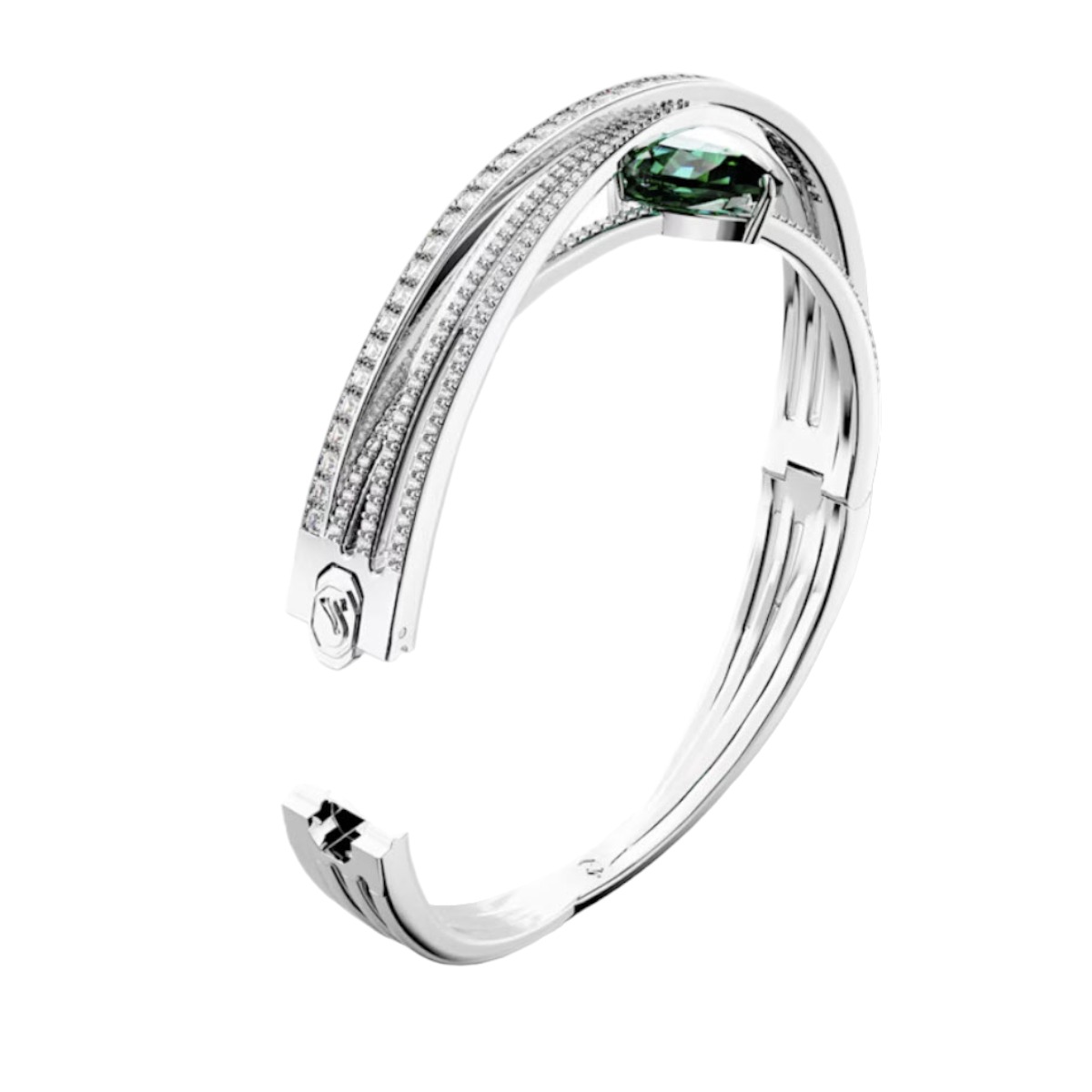 Swarovski Hyperbola Carbon Neutral Zirconia Green and Rhodium Plated Bangle, Large