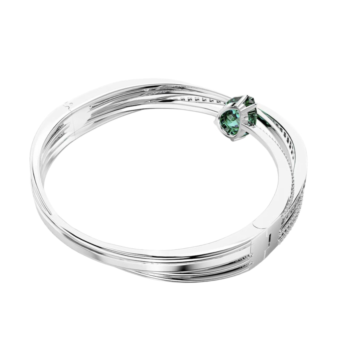 Swarovski Hyperbola Carbon Neutral Zirconia Green and Rhodium Plated Bangle, Large