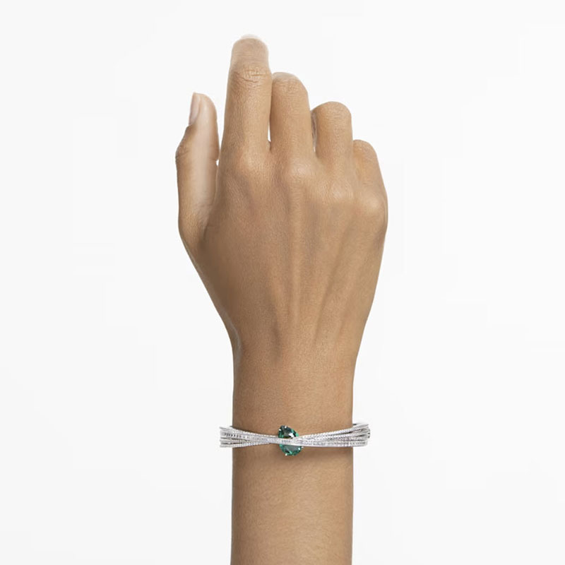 Swarovski Hyperbola Carbon Neutral Zirconia Green and Rhodium Plated Bangle, Large