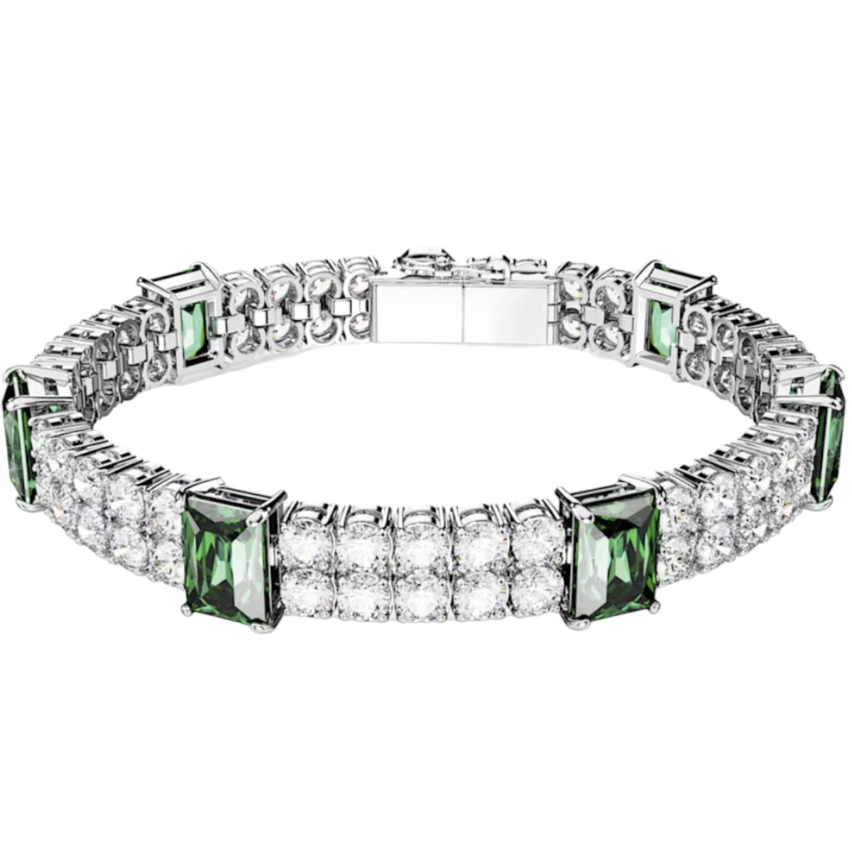 Swarovski Matrix Mixed Cuts Double Row Tennis Bracelet, Green and Rhodium Plated