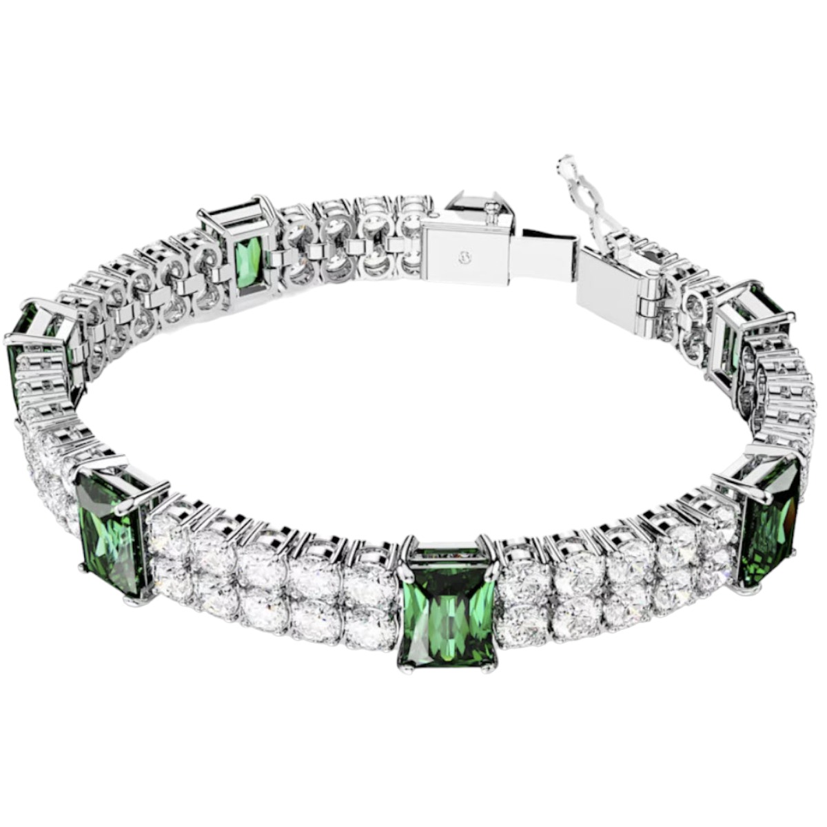 Swarovski Matrix Mixed Cuts Double Row Tennis Bracelet, Green and Rhodium Plated
