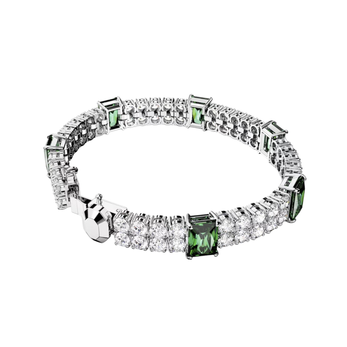 Swarovski Matrix Mixed Cuts Double Row Tennis Bracelet, Green and Rhodium Plated