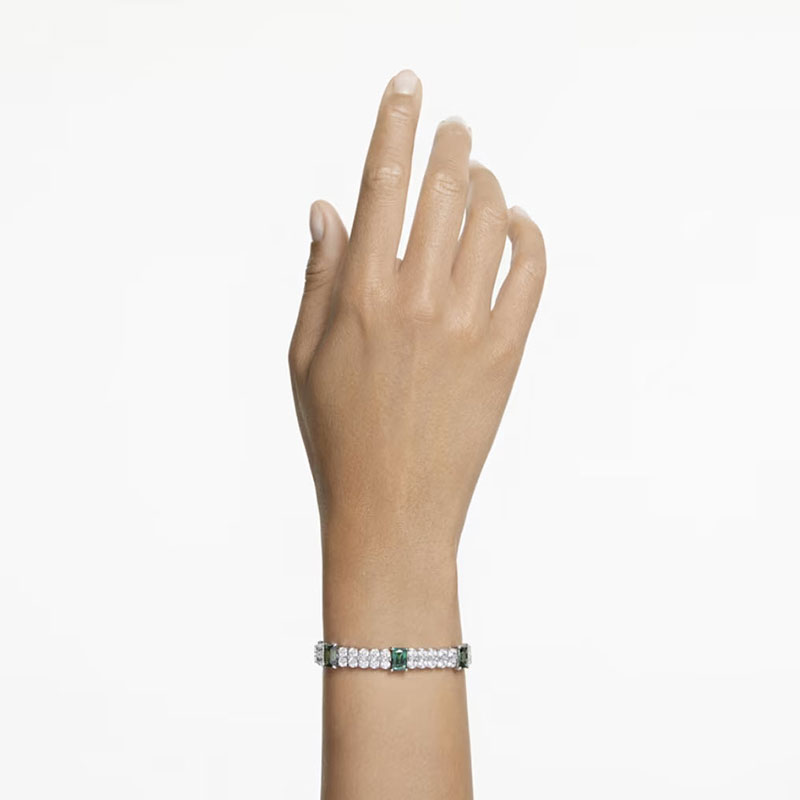 Swarovski Matrix Mixed Cuts Double Row Tennis Bracelet, Green and Rhodium Plated