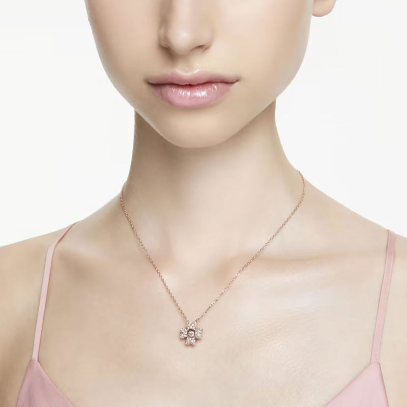 Swarovski Idyllia Clover Pendant, White and Rose Gold Tone Plated