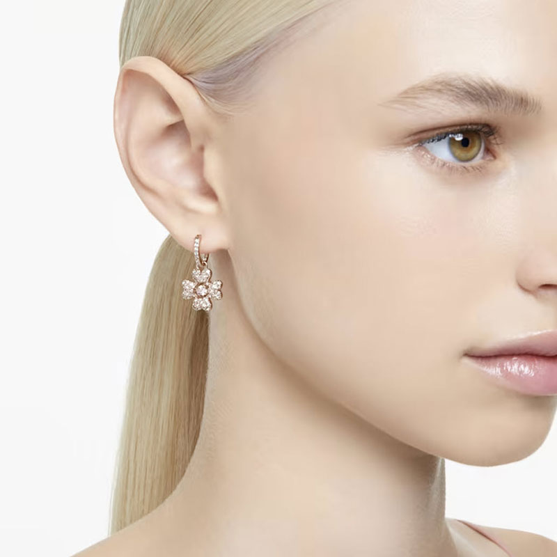 Swarovski Idyllia Clover Drop Earrings, White and Rose Gold Tone Plated