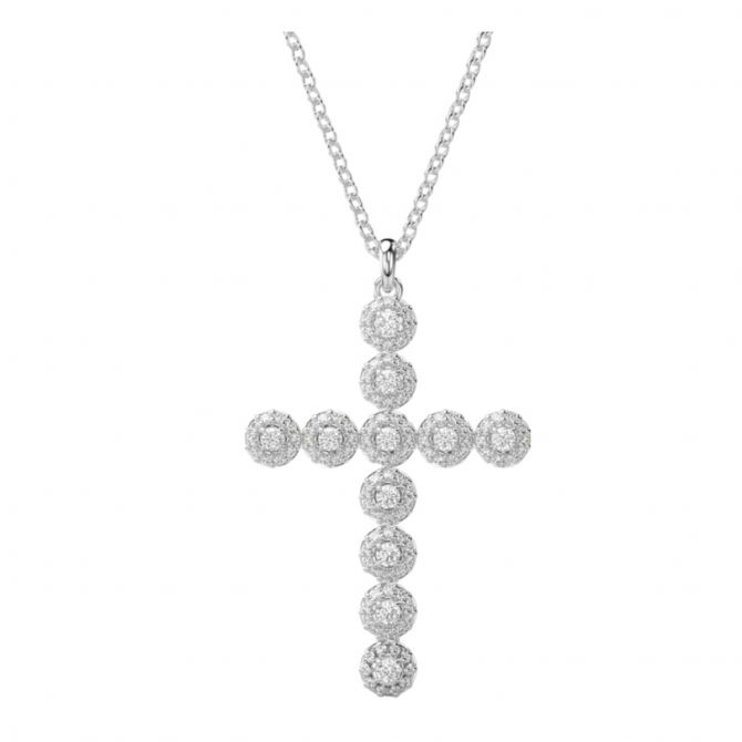 Swarovski Insigne Mixed Cuts Cross Pendant, White and Rhodium Plated