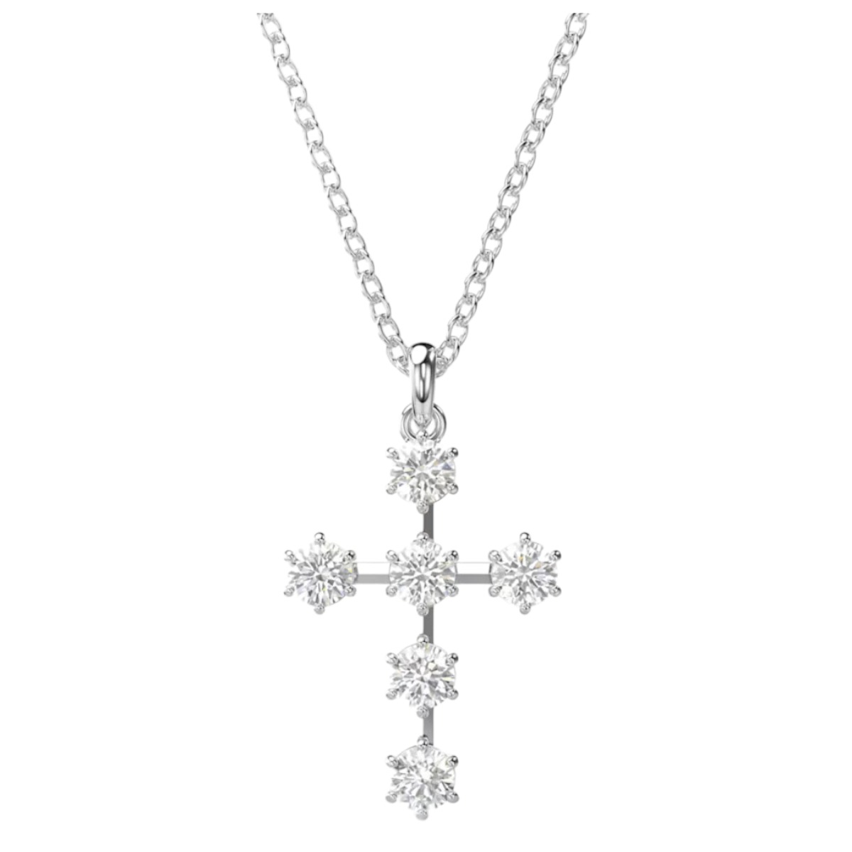 Swarovski Insigne Round Cut Cross Pendant, White and Rhodium Plated