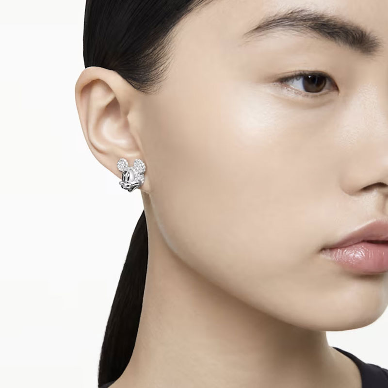 Swarovski Disney Mickey Mouse Stud Earrings, White and Rhodium Plated