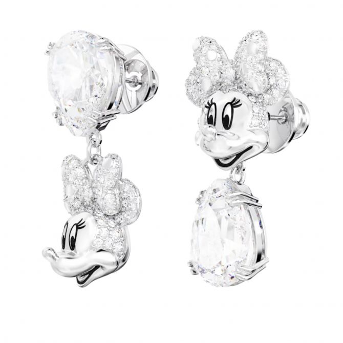 Swarovski Disney Minnie Mouse Asymmetrical Drop Earrings, White and Rhodium Plated