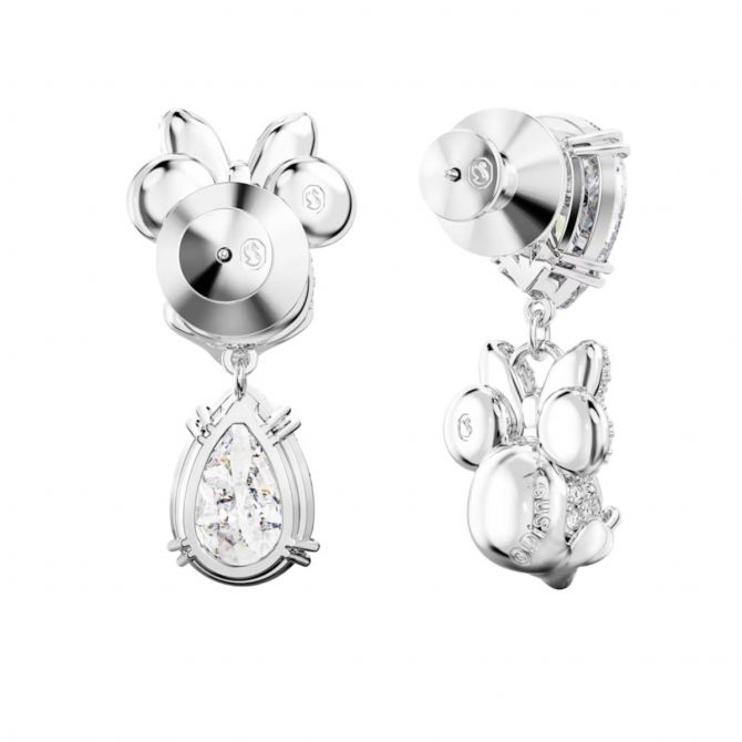 Swarovski Disney Minnie Mouse Asymmetrical Drop Earrings, White and Rhodium Plated