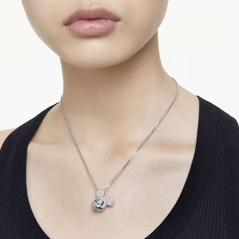 Swarovski Disney Mickey Mouse Pendant, White and Rhodium Plated