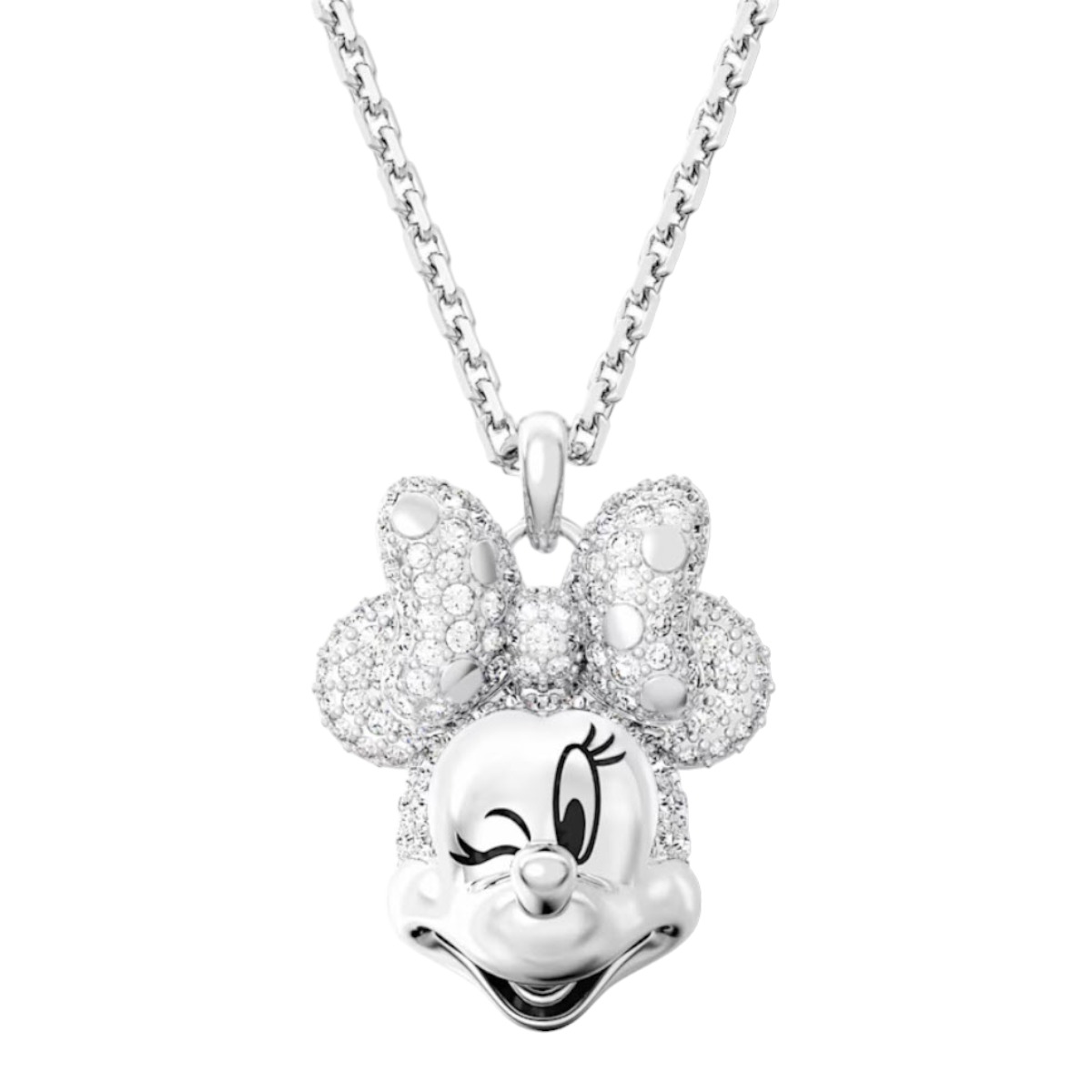 Swarovski Disney Minnie Mouse Pendant, White and Rhodium Plated