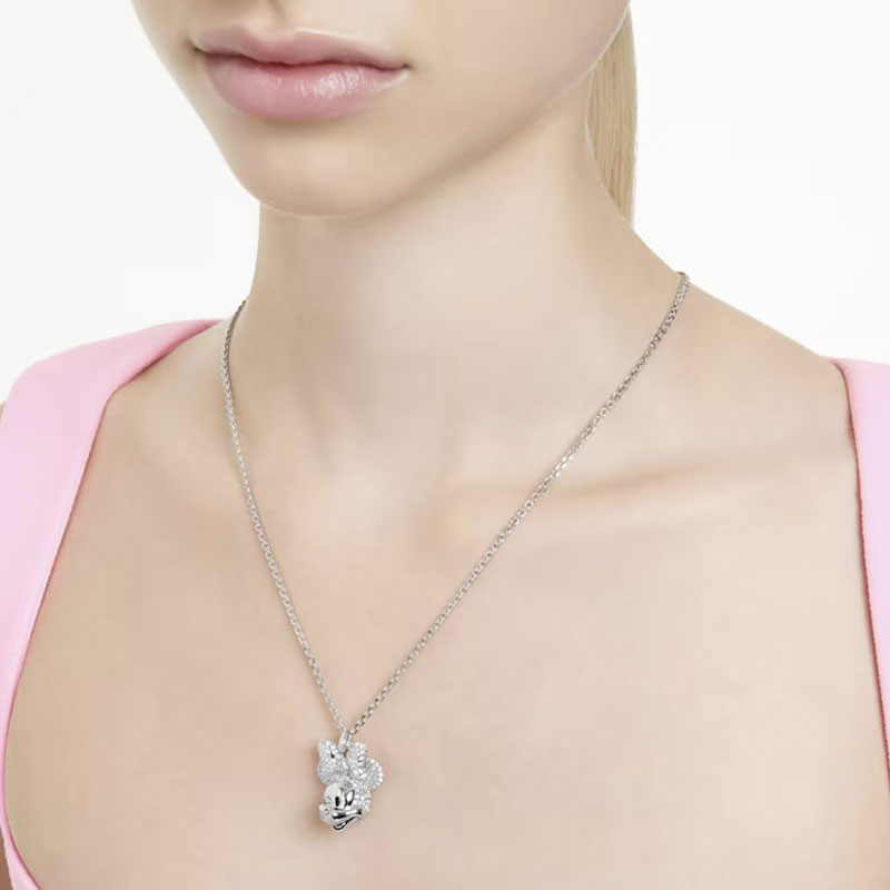 Swarovski Disney Minnie Mouse Pendant, White and Rhodium Plated