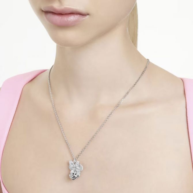 Swarovski Disney Minnie Mouse Pendant, White and Rhodium Plated