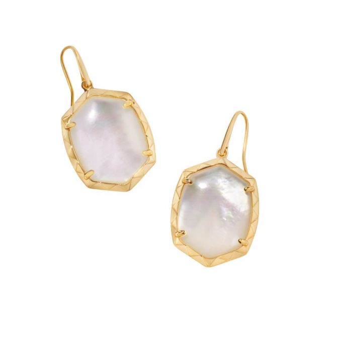 Kendra Scott Daphne Yellow Gold Plated Drop Earrings in Ivory Mother of Pearl