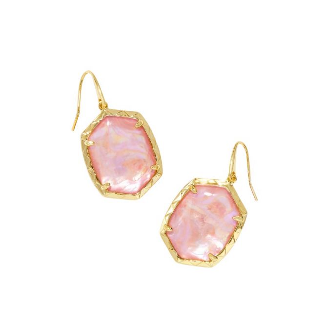 Kendra Scott Daphne Yellow Gold Plated Drop Earrings in Light Pink Iridescent Abalone