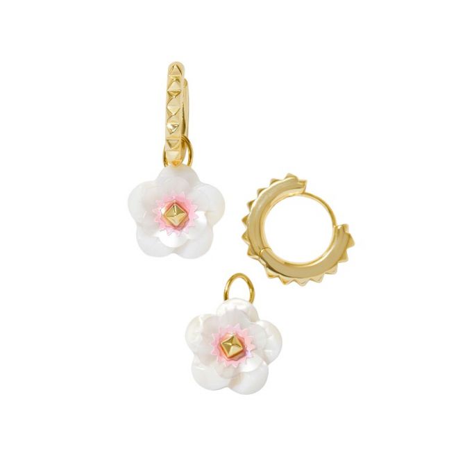 Kendra Scott Deliah Convertible Yellow Gold Plated Huggie Earrings in Iridescent Pink & White Mix