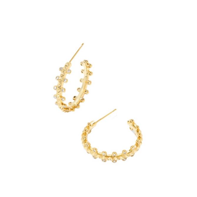 Kendra Scott Jada Yellow Gold Plated Small Hoop Earrings in White Crystal