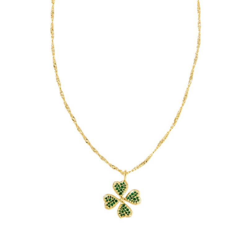 Kendra Scott Clover Yellow Gold Plated Crystal Short Pendant Necklace in White Crystal