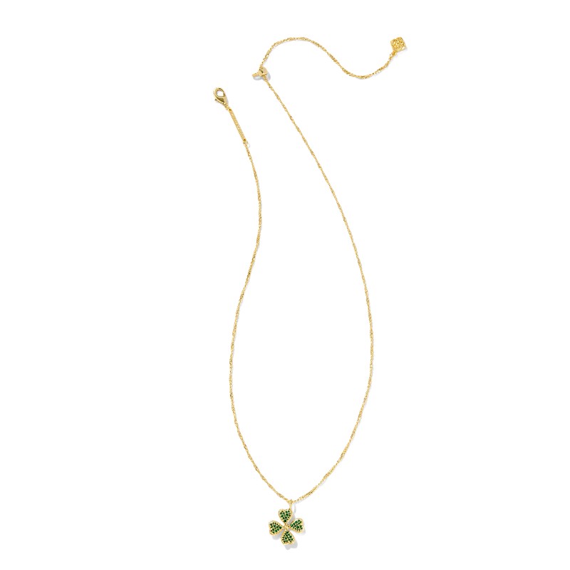 Kendra Scott Clover Yellow Gold Plated Crystal Short Pendant Necklace in White Crystal