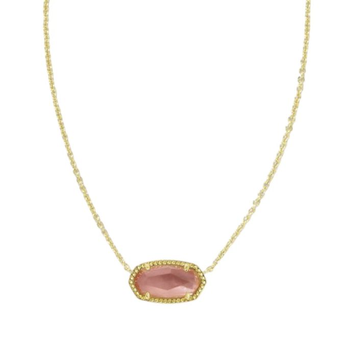 Kendra Scott Elisa Yellow Gold Tone Pendant Necklace in Coral Pink Mother of Pearl