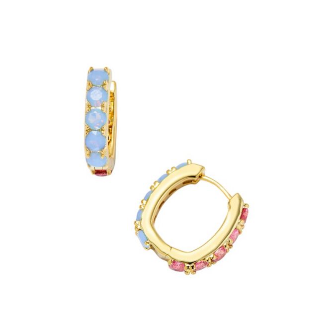 Kendra Scott Chandler Yellow Gold Plated Huggie Earrings in Pink Blue Mix