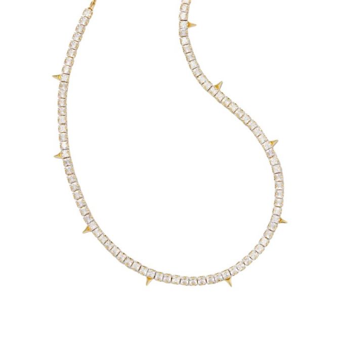 Kendra Scott Jacqueline Yellow Gold Plated Tennis Necklace in White Crystal