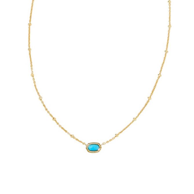 Kendra Scott Mini Elisa Yellow Gold Plated Satellite Short Pendant Necklace in Turquoise Magnesite