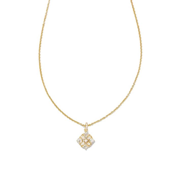 Kendra Scott Dira Yellow Gold Plated Crystal Short Pendant Necklace in White Crystal