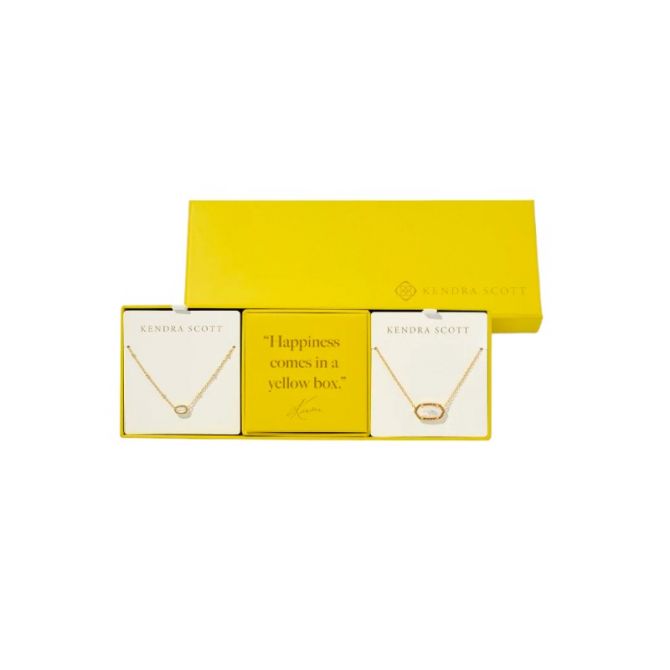 Kendra Scott Elisa Yellow Gold Plated Ivory Mother Of Pearl Necklace Gift Set