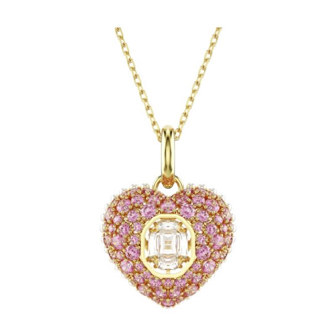Swarovski Hyperbola Octagon Cut Heart Pendant Necklace, Pink and Gold Tone Plated