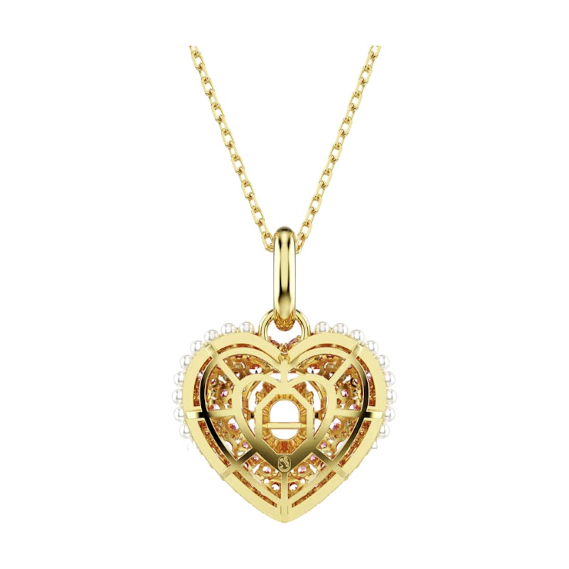 Swarovski Hyperbola Octagon Cut Heart Pendant Necklace, Pink and Gold Tone Plated