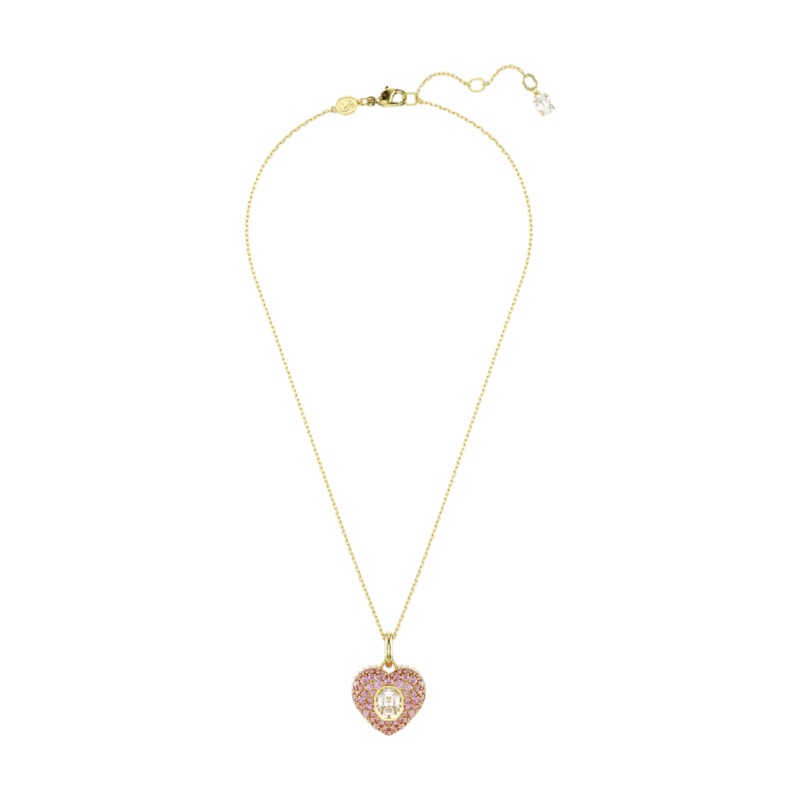 Swarovski Hyperbola Octagon Cut Heart Pendant Necklace, Pink and Gold Tone Plated