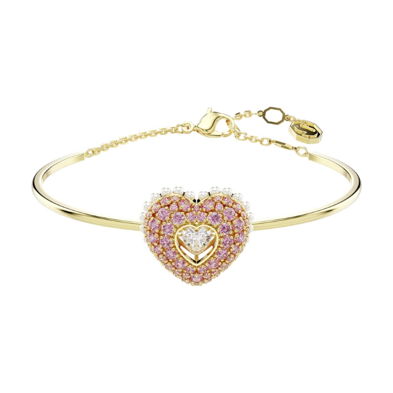 Swarovski Hyperbola Heart Bangle, Pink and Gold Tone Plated
