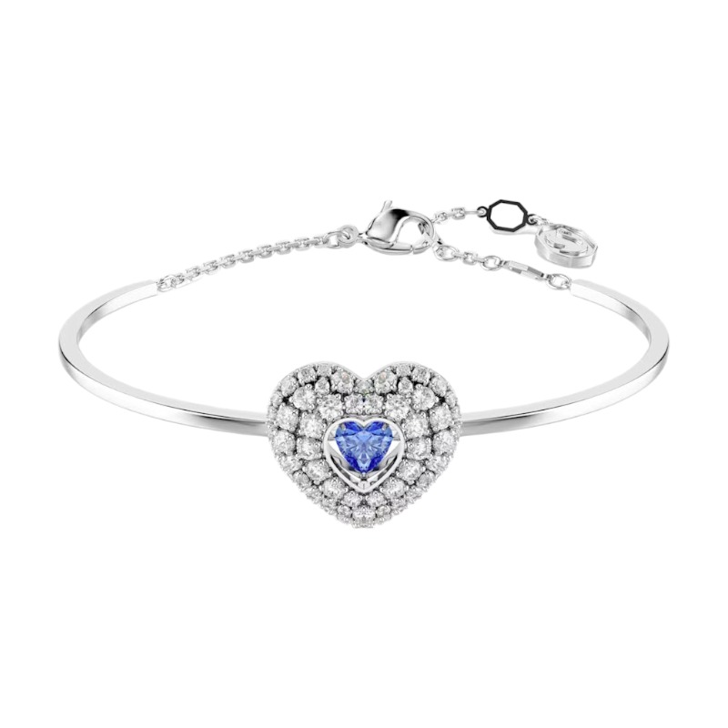 Swarovski Hyperbola Heart Bangle, Blue and Rhodium Plated